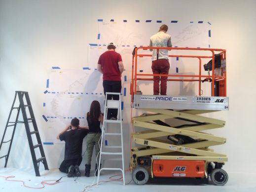 Former interns installing Maya Lin's piece for Marfa Dialogues/NY