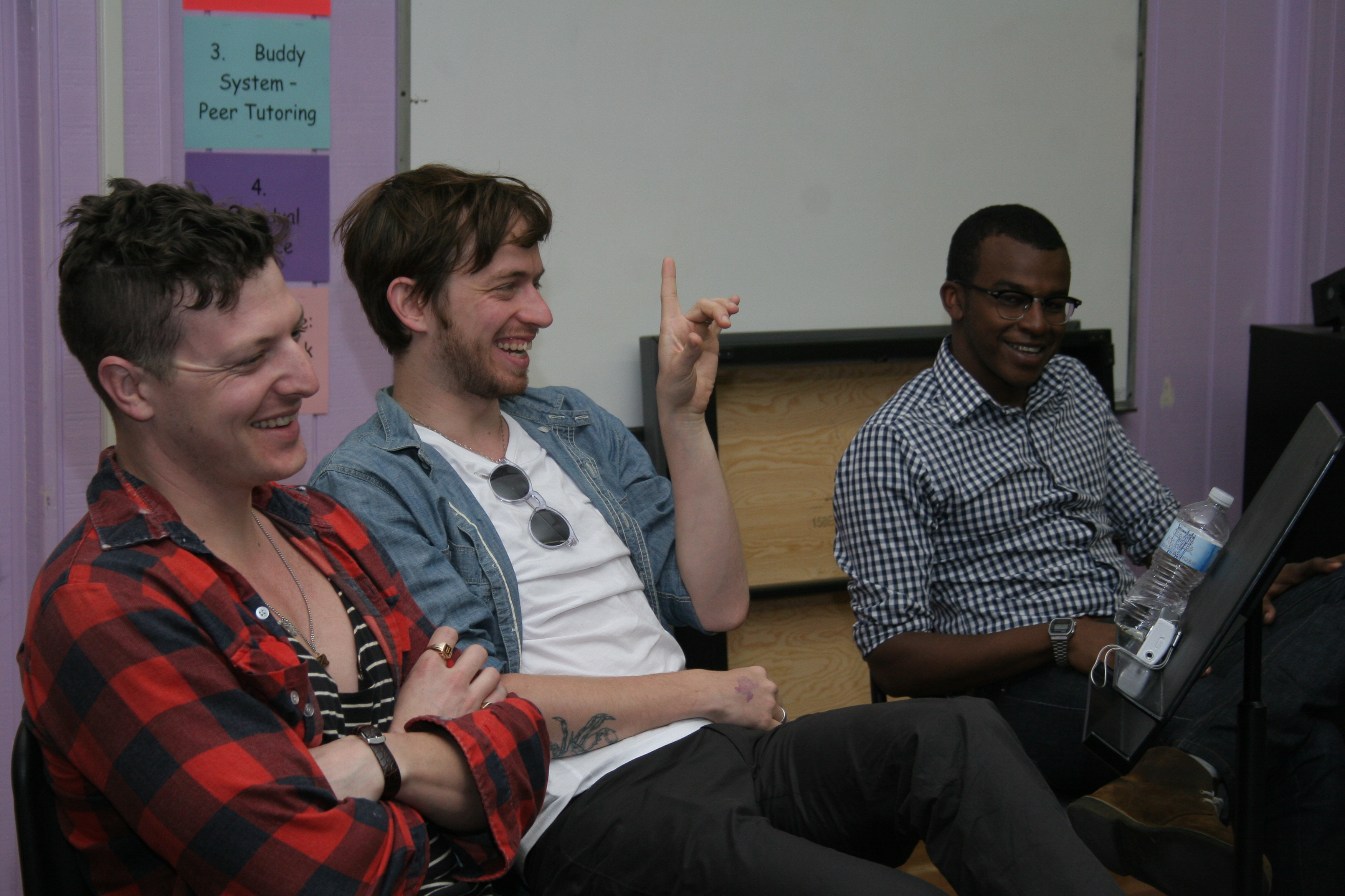 Members of the band Yeasayer at Marfa High School